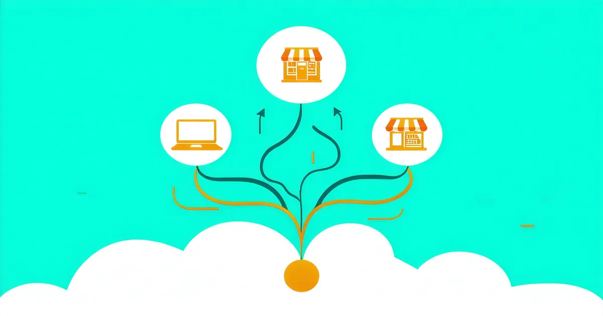 Abstract illustration of multiple sales channels converging into unified inventory management